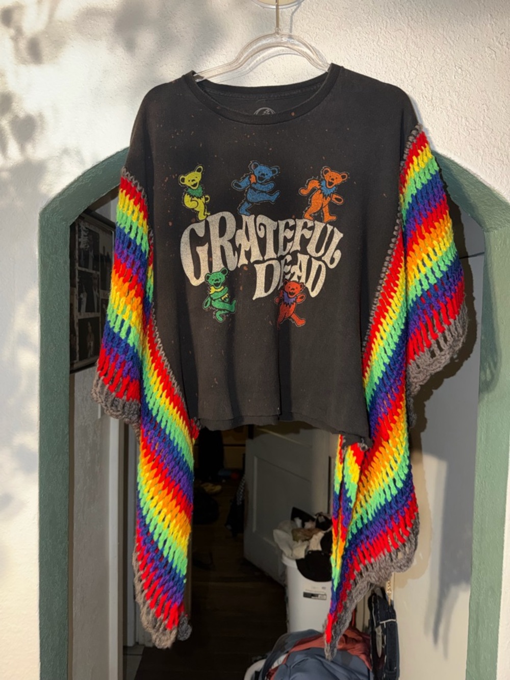 Grateful Dead Rainbow Bear Crocheted Sleeve Top - Black & Rainbow handmade - Picture 4 of 4